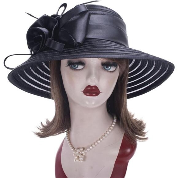 Womens Satin Ribbon Church Wedding Sun Wedding Occasion Hat - Picture 4 of 8